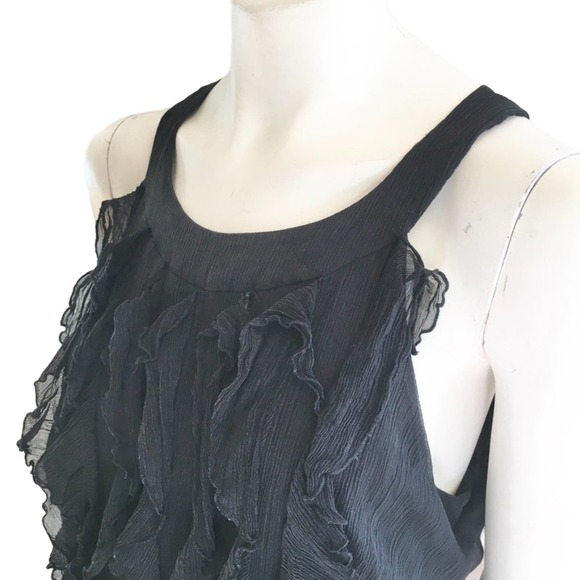VTG ECI New York Pure Silk Ruffled Front Open Back Chiffon Blouse in Black SZ 16 - Picture 3 of 11